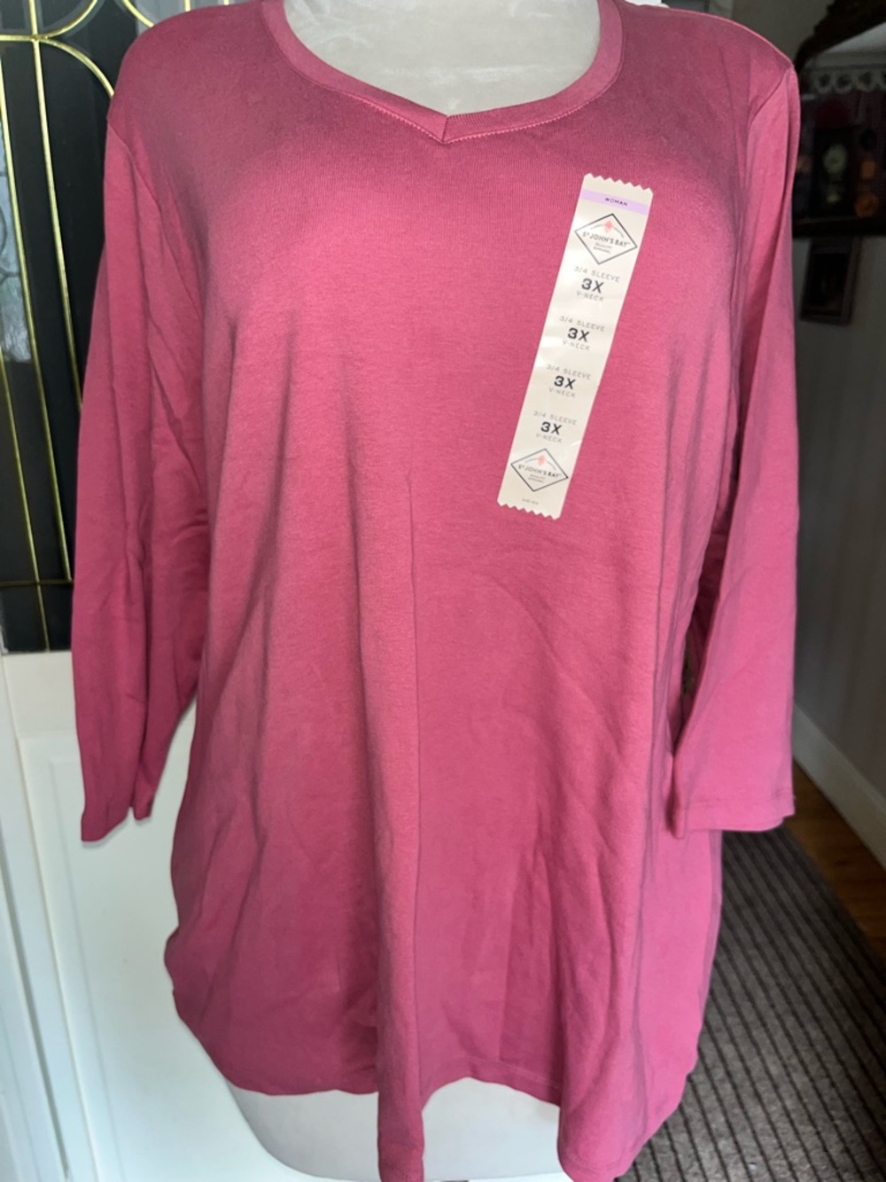 St John’s Bay Pink 3/4 Sleeve Top 3X NWT Plus Size Casual